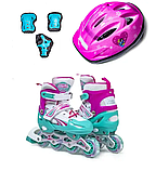 Комплект роликів із захистом і шоломом Power Champs. Бірюзово-Рожевий комплект. Розміри 34-38 / 38-41, фото 6