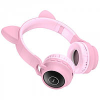 Тор! Навушники Hoco W27 Cat Ear Bluetooth з котячими вушками та LED-підсвіткою Рожевий