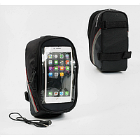 Тор! Сумка велосипедная С 57659 основное отделение, прозрачный карман под смартфон + аудио кабель, на липучках