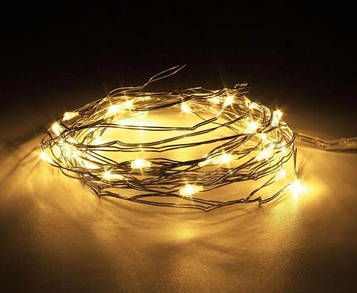 Світлодіодна гірлянда нитка дроту крапля роси 2м 20led БАТАРЕЙКИ Warm White