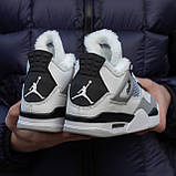 Чоловічі кросівки на хутрі Air Jordan Retro 4 White/Grey, фото 2