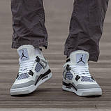 Чоловічі кросівки на хутрі Air Jordan Retro 4 White/Grey, фото 4