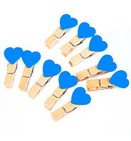 Маленькие прищепки для фото "Сердечки синие" (10 шт), размер 3,5 см