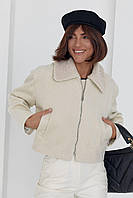 Стильне вкорочене жіноче кашемірове пальто, жіноче пальто на блискавці, пальто молочного кольору