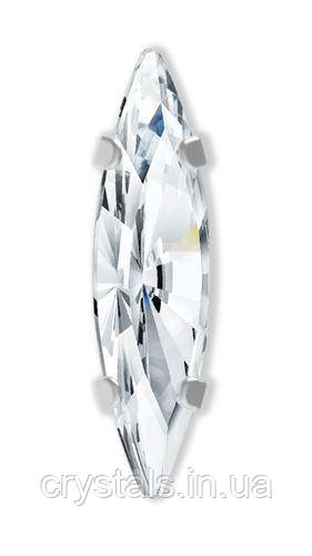 Вузькі човники в цапах Preciosa (Чехія) 15x4 мм Crystal/срібло