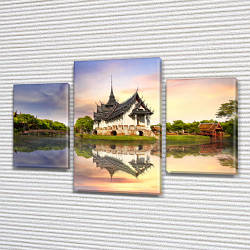 Модульна картина Будиночок біля річки на Полотні сін., 45х70 см, (30x20-2/45x25)