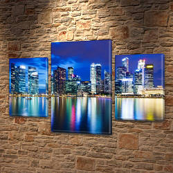 Модульна картина Хмарочоси біля води, на Полотні сін., 45х70 см, (30x20-2/45x25)