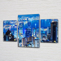 Триптих картина Мегаполіс купити в трьох розмірах на Полотні сін., 45х70 см, (30x20-2/45x25)