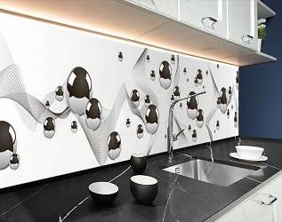 Панель на кухонний фартух під скло з абстракцією дзеркальних куль, з двостороннім скотчем 62 х 205 см, 1,2 мм