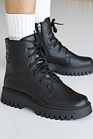 Черевики зимові жіночі чорні, шкіряні жіночі черевики на хутрі, теплі зимові жіночі черевики з хутром