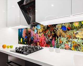 Панель на кухонний фартух під скло з морськими глибинами, з двостороннім скотчем 62 х 305 см, 1,2 мм