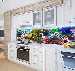 Панель на кухонний фартух жорстка з морською флорою, з двостороннім скотчем 62 х 305 см, 1,2 мм
