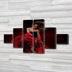 Модульна картина Дівчина в червоній спідниці на ПВХ тканини, 75x130 см, (20x20-2/45х20-2/75x20-2)
