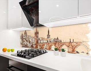 Панелі на кухонний фартух ПЕТ міст Прага, з двостороннім скотчем 62 х 205 см, 1,2 мм