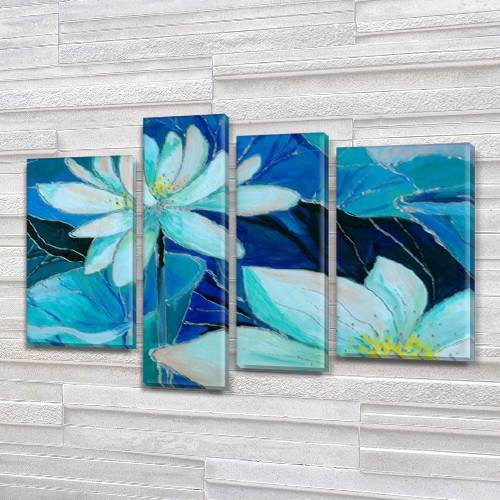 Картина модульна Білий Лотос, на Полотні сін., 65x85 см, (40x20-2/65х18/50x18)