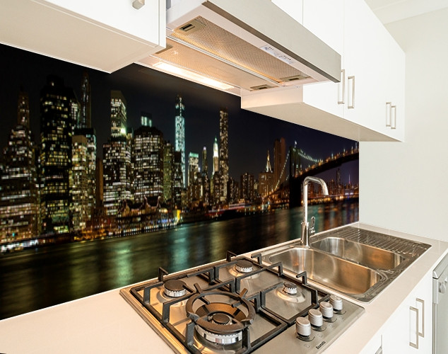 Кухонний фартух замінник скла нічний міст в Брукліні, з двостороннім скотчем 62 х 205 см, 1,2 мм