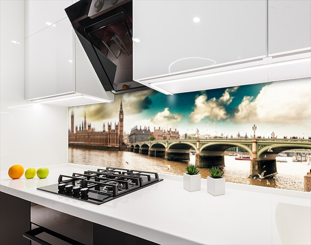 Панель на кухонний фартух жорстка Лондонських пам'ятки, з двостороннім скотчем 62 х 205 см, 1,2 мм