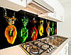 Кухонна плитка на кухонний фартух перці в воді на чорному тлі, з двостороннім скотчем 62 х 205 см, 1,2 мм, фото 7