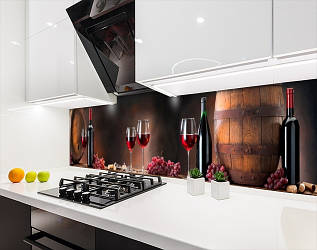 Панелі на кухонний фартух ПЕТ бочки з вином і келихи, з двостороннім скотчем 62 х 205 см, 1,2 мм