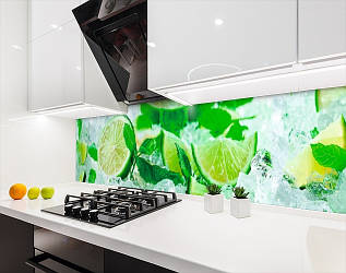 Кухонна панель жорстка ПЕТ лимон з льодом, з двостороннім скотчем 62 х 205 см, 1,2 мм