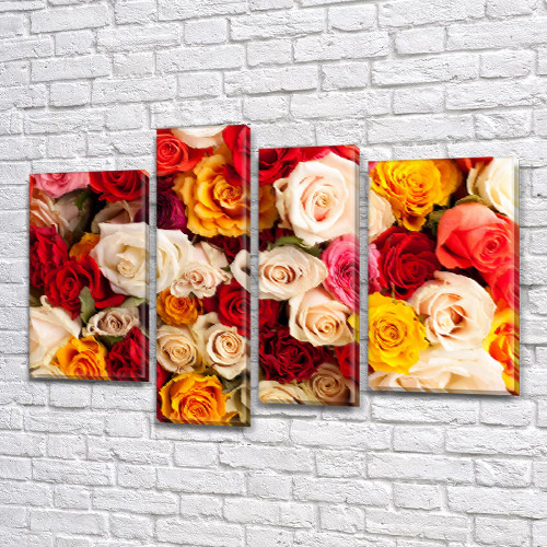 Модульна картина Троянди асорті на Полотні сін., 65x85 см, (40x20-2/65х18/50x18), фото 1