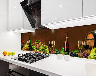 Кухонна панель на стіну жорстка виноград з келихами вина, з двостороннім скотчем 62 х 205 см, 1,2 мм