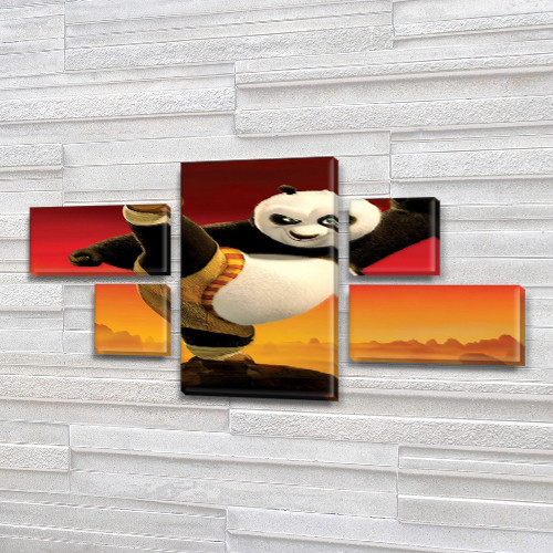 Картина модульна Панда Кунг Фу для дітей, 80x140 см, (25x45-2/25х25-2/80x45)