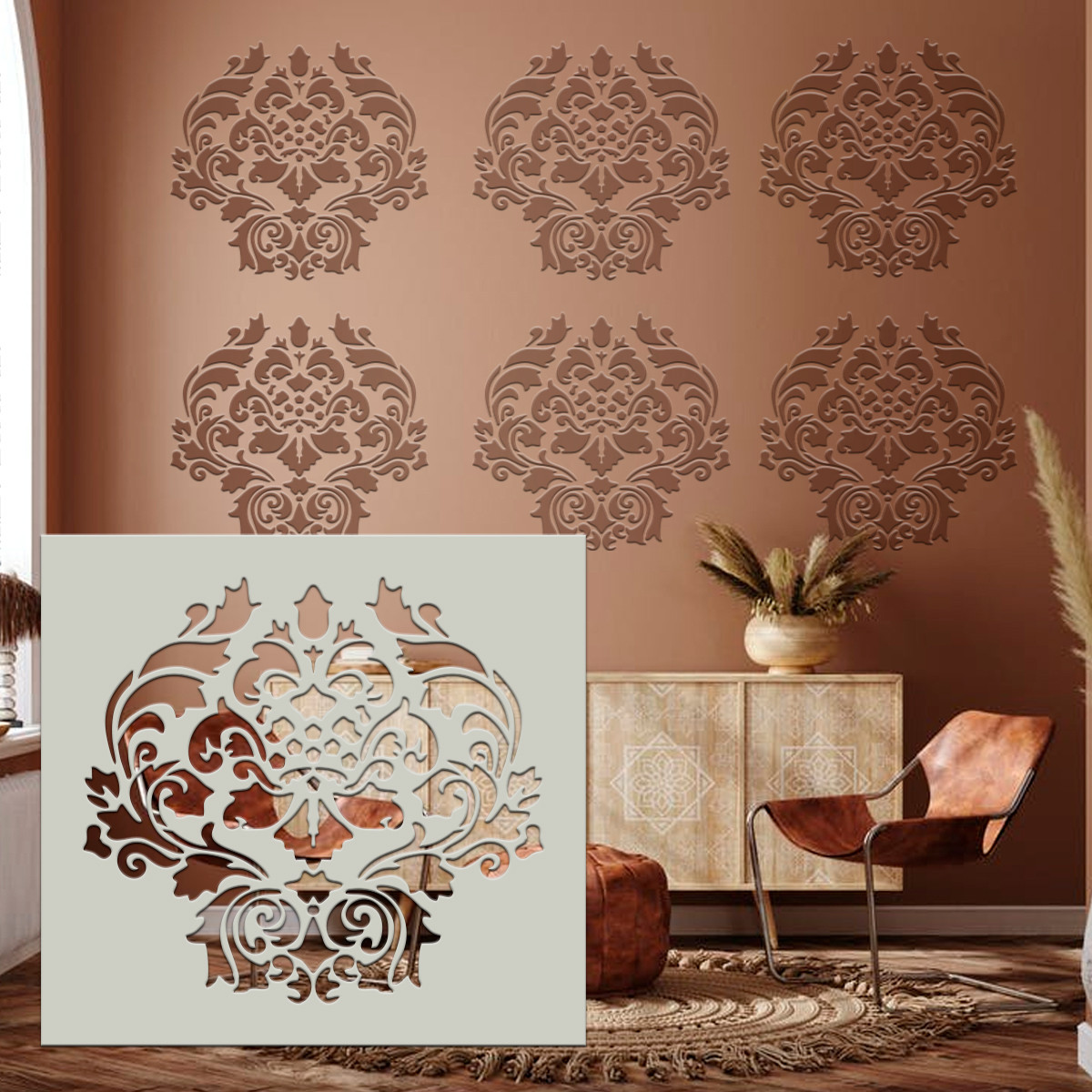 Трафарет для стін товстий 3 мм для декоративної штукатурки, з безшовним малюнком. Орнамент (600х640), фото 1