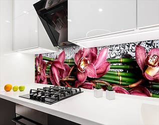 Кухонна плитка на кухонний фартух орхідеї лілові, з двостороннім скотчем 62 х 205 см, 1,2 мм