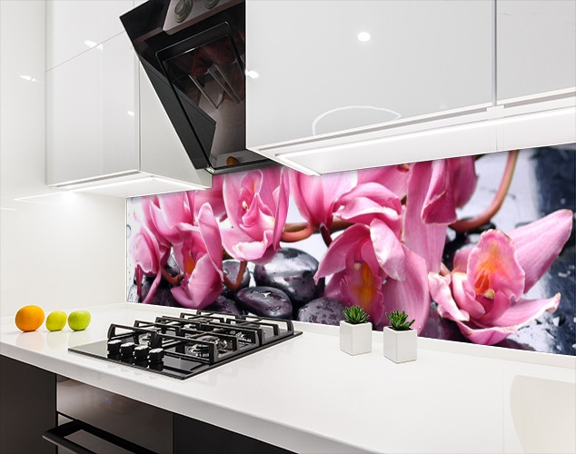 Панелі на кухонний фартух ПЕТ орхідеї рожеві, з двостороннім скотчем 62 х 205 см, 1,2 мм
