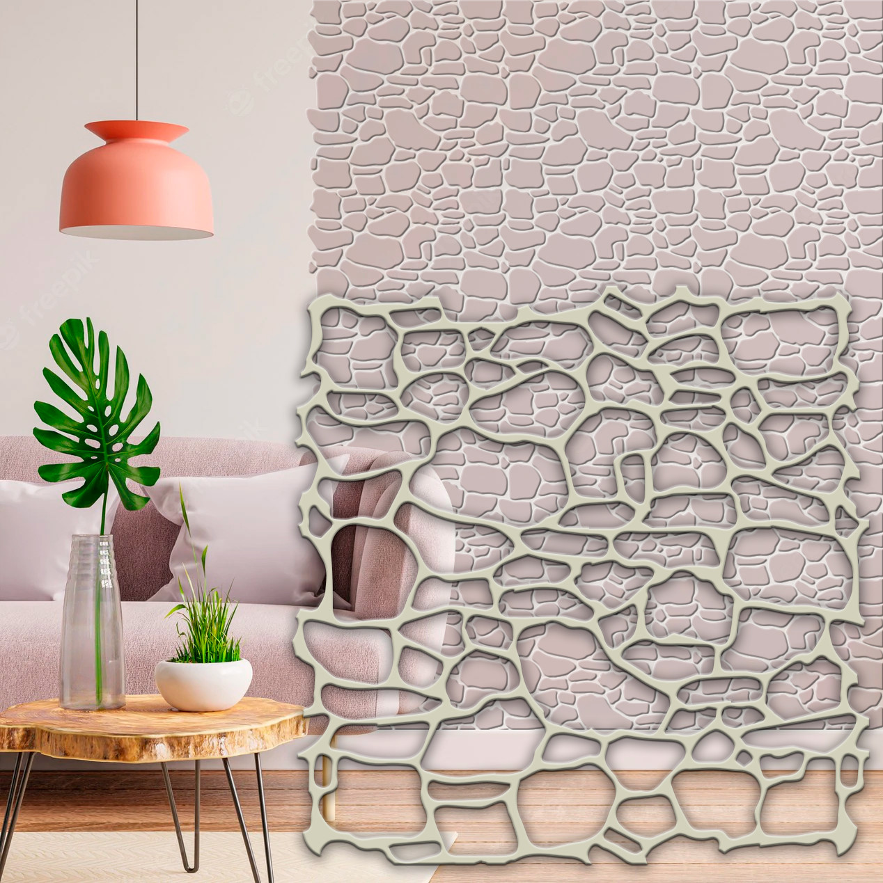 Трафарет для стін товстий 5 мм для штукатурки, багаторазовий під дикий камінь (500х500), фото 1