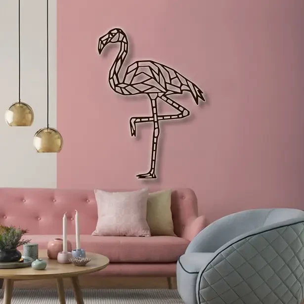 Панно декор картина 3D на стіну дерев'яне стильне Фламінго 84 х 60 см коричневе, фото 1