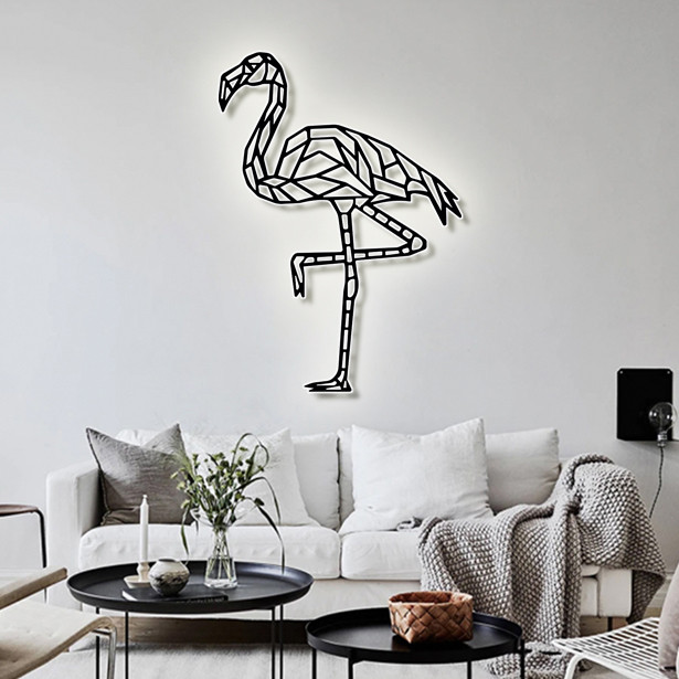 Панно декор картина 3D на стіну дерев'яне стильне Фламінго 84 х 60 см чорне, фото 1
