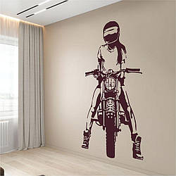 Трафарет для фарбування малюнку на стіні Дівчина на мотоциклі одноразовий із самоклеючої плівки 190 х 95 см