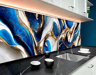 Кухонна панель жорстка ПЕТ мармур із золотом, з двостороннім скотчем 62 х 205 см, 1,2 мм