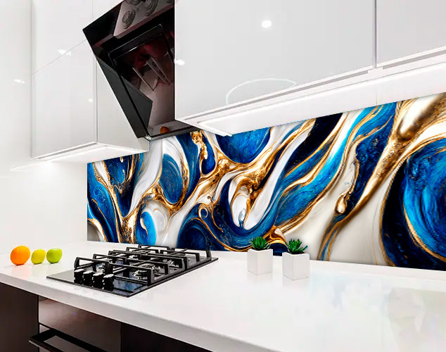 Панель на кухонний фартух жорстка мармур із золотом, на двосторонньому скотчі 68 х 305 см, 2 мм, фото 1