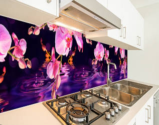 Панель кухонні, замінник скла орхідеї над водою, з двостороннім скотчем 62 х 205 см, 1,2 мм