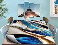 Покрытие защита для стола мягкое стекло с фотопринтом Синий мрамор с золотом 70 х 120 см (12 мм)