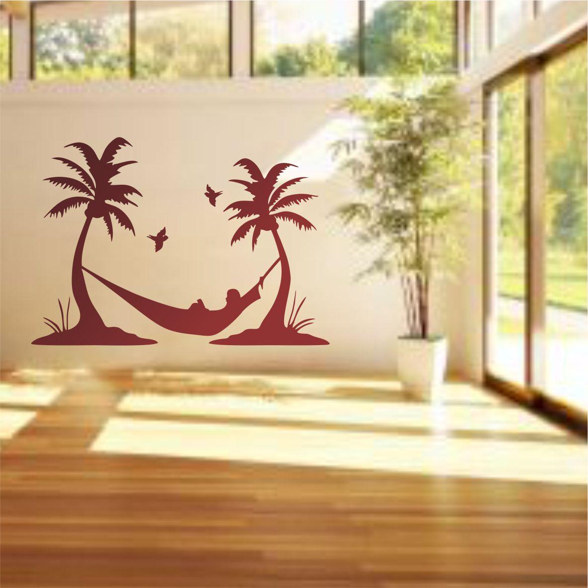 Трафарет для фарбування малюнку на стіні Пальми з гамаком одноразовий із самоклеючої плівки 95 х 140 см, фото 1