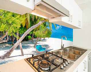 Кухонна панель на стіну жорстка море сонце і пісок, з двостороннім скотчем 62 х 305 см, 1,2 мм