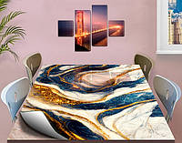 Покрытие защита для стола мягкое стекло с фотопринтом Сине-белый мрамор с золотом 70 х 120 см (12 мм)