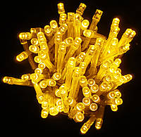Гирлянда прозрачный провод на батарейках + USB 100 ламп LED 10м, 1 режим жёлтая (200)