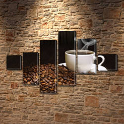 Картина Чашка кави на Полотні сін., 75x120 см, (18x18-2/40х18-2/65x18-2)