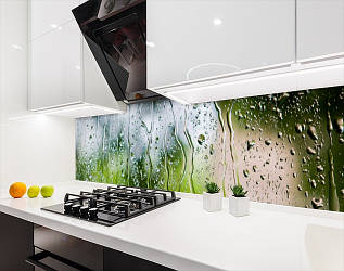 Кухонна панель на стіну жорстка скло з краплями дощу, з двостороннім скотчем 62 х 205 см, 1,2 мм