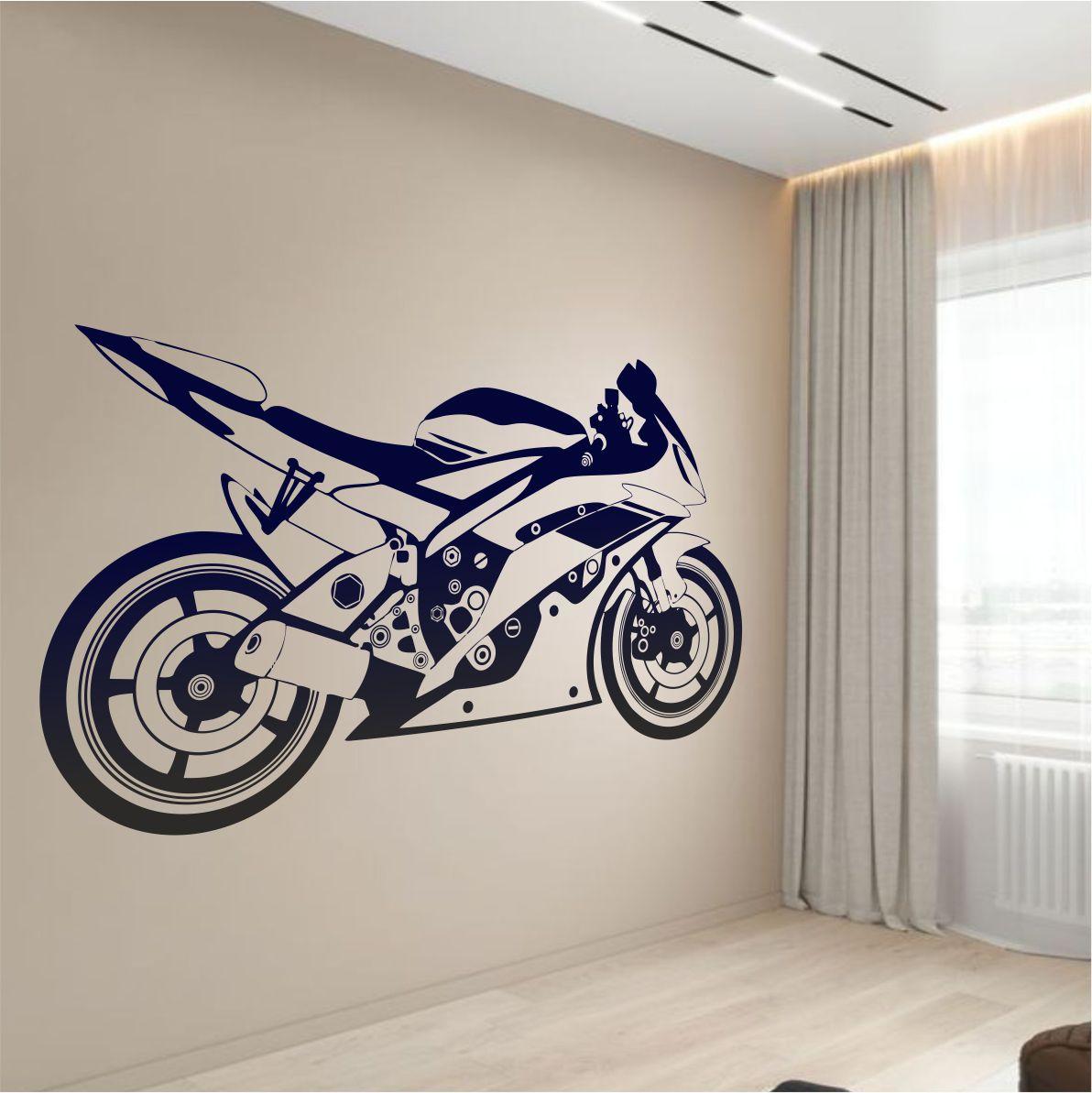 Трафарет для фарбування малюнку на стіні Мотоцикл одноразовий із самоклеючої плівки 115 х 230 см, фото 1