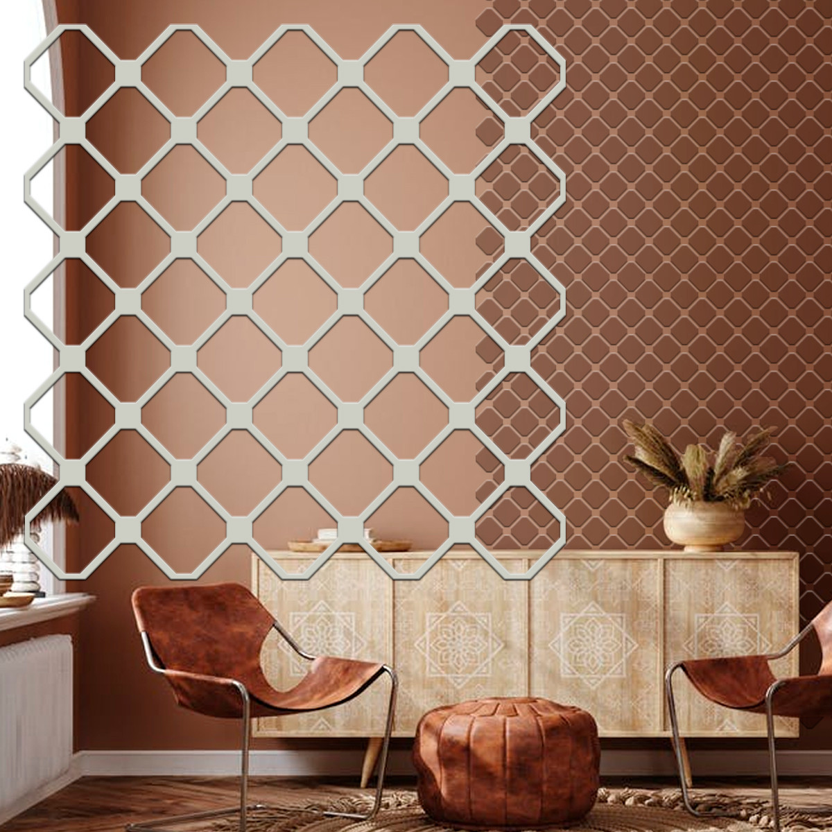 Трафарет для стін товстий 5 мм з мозаїкою багаторазовий для декорування штукатуркою (536х523), фото 1