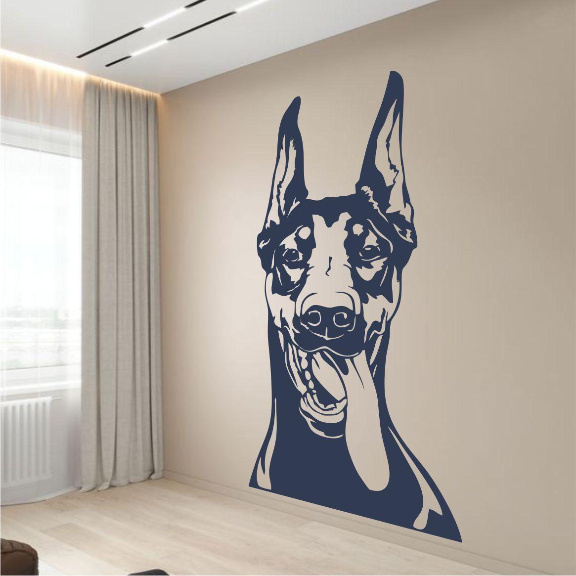 Трафарет для фарбування малюнку на стіні Доберман одноразовий з самоклеючої плівки 235 х 115 см, фото 1