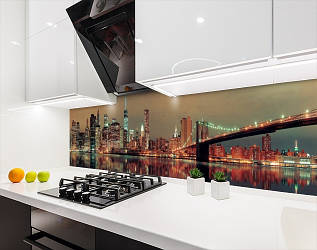 Кухонна панель жорстка ПЕТ міст Бруклінський ввечері, з двостороннім скотчем 62 х 205 см, 1,2 мм