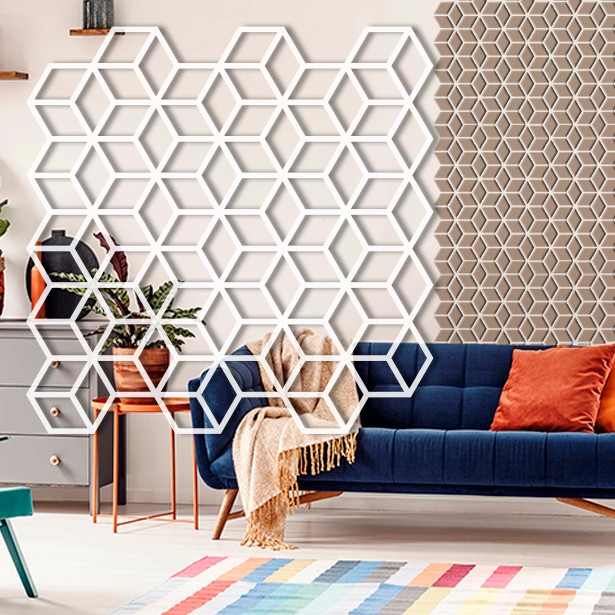 Трафарет для стін для штукатурки декоративний багаторазовий, 3D куби великі (590х590), фото 1