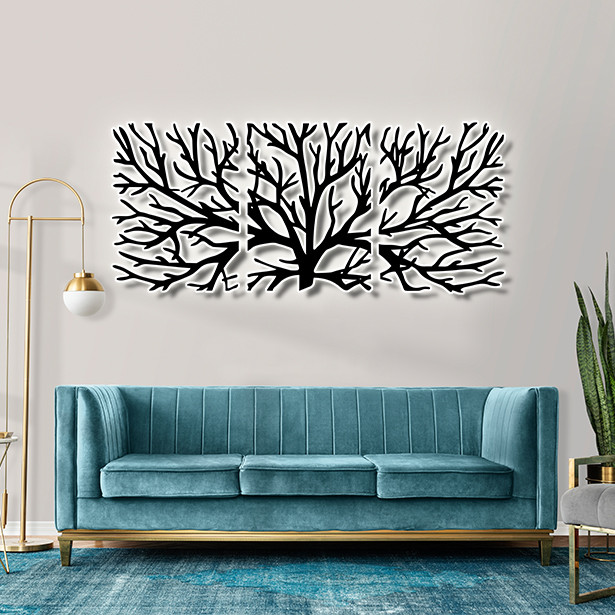 Панно декор картина 3D на стіну дерев'яне стильне Дерево 60 х 138 см чорне, фото 1